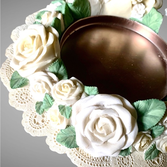 Porcelain Pink Rose Pillar Candle Holder Wedding Centerpiece - Picture 4 of 5